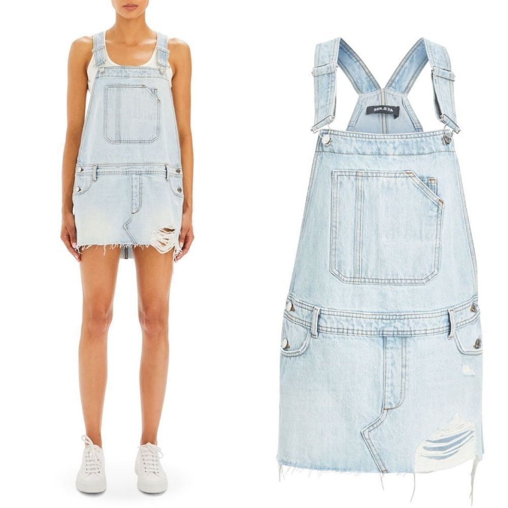 NWT Revolve SER.O.YA Moe Mini Blue Dress Overall Denim Size XXS